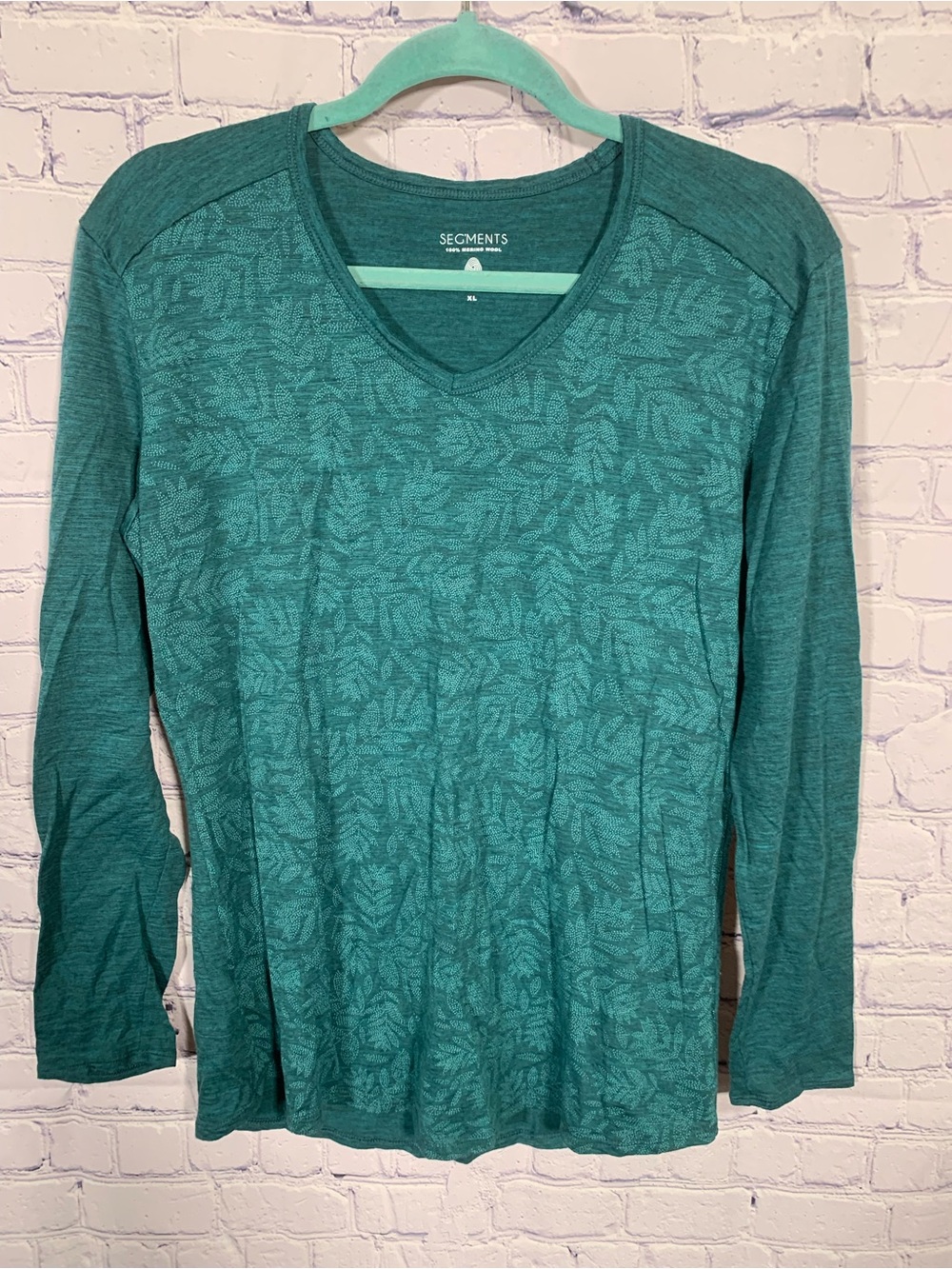 Segments Women Merino Wool Long Sleeve Top Green Leaf Sz XL Layer Outdoor Casual
